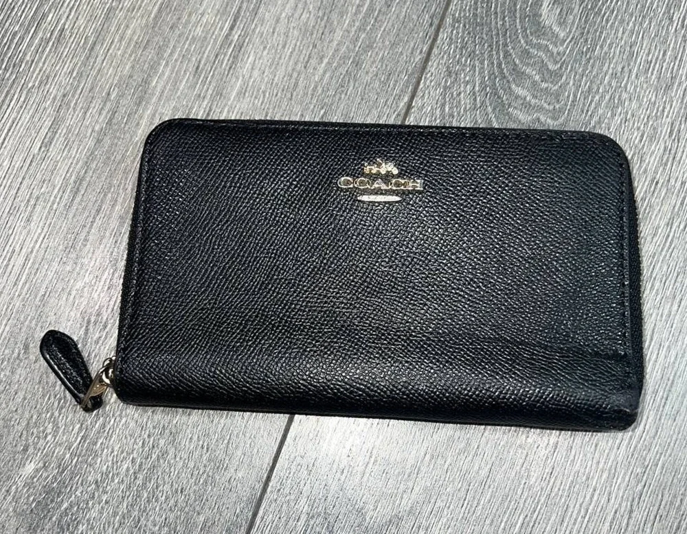 Coach Zip Around Wallet Black Crossgrain classic zip up Leather B000764